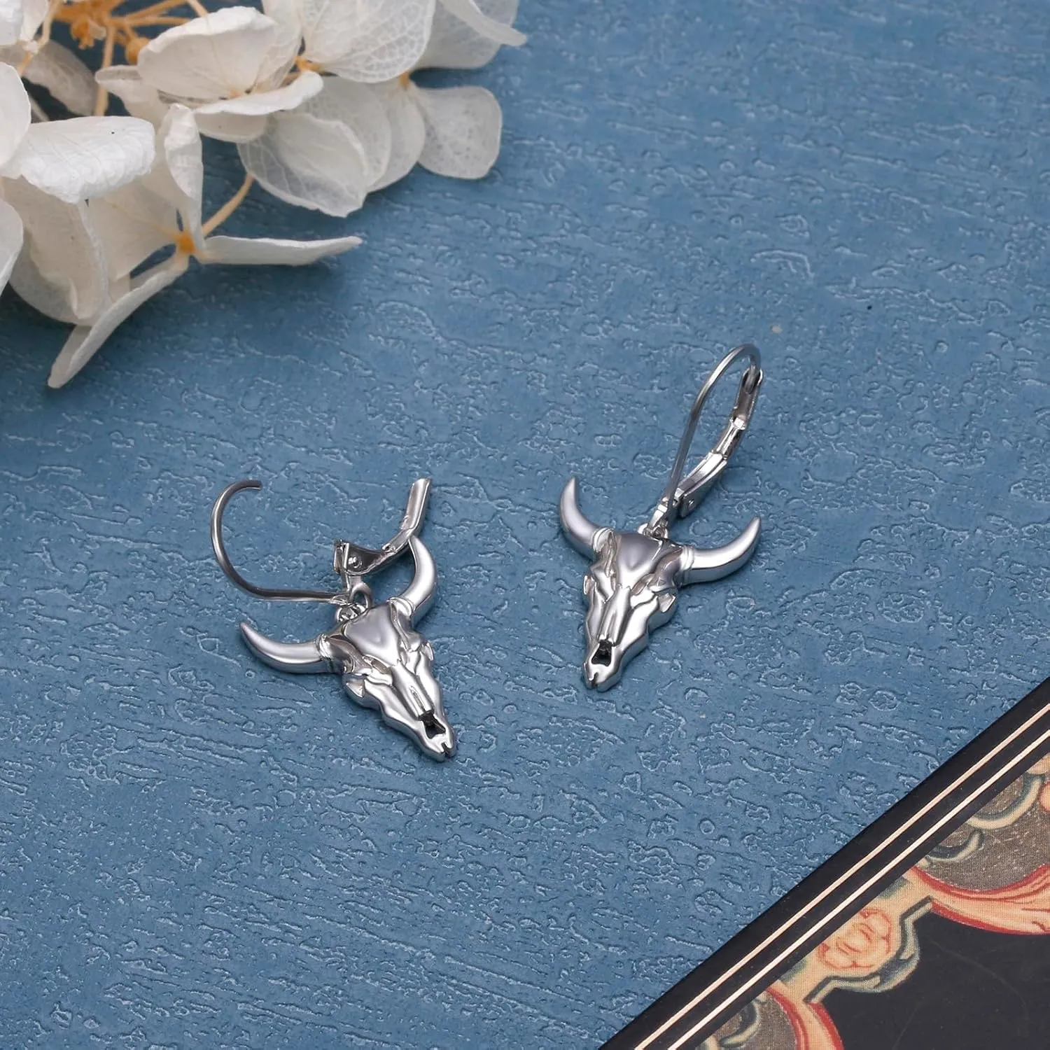 Western Cow Set 925 Sterling Silver Turquoise Cow Skull Earrings/Choker Necklace Cowgirl Boot Dangle Earrings Cowgirl Cowboy Jewelry Set Bohemian Jewelry Gift for Women Men