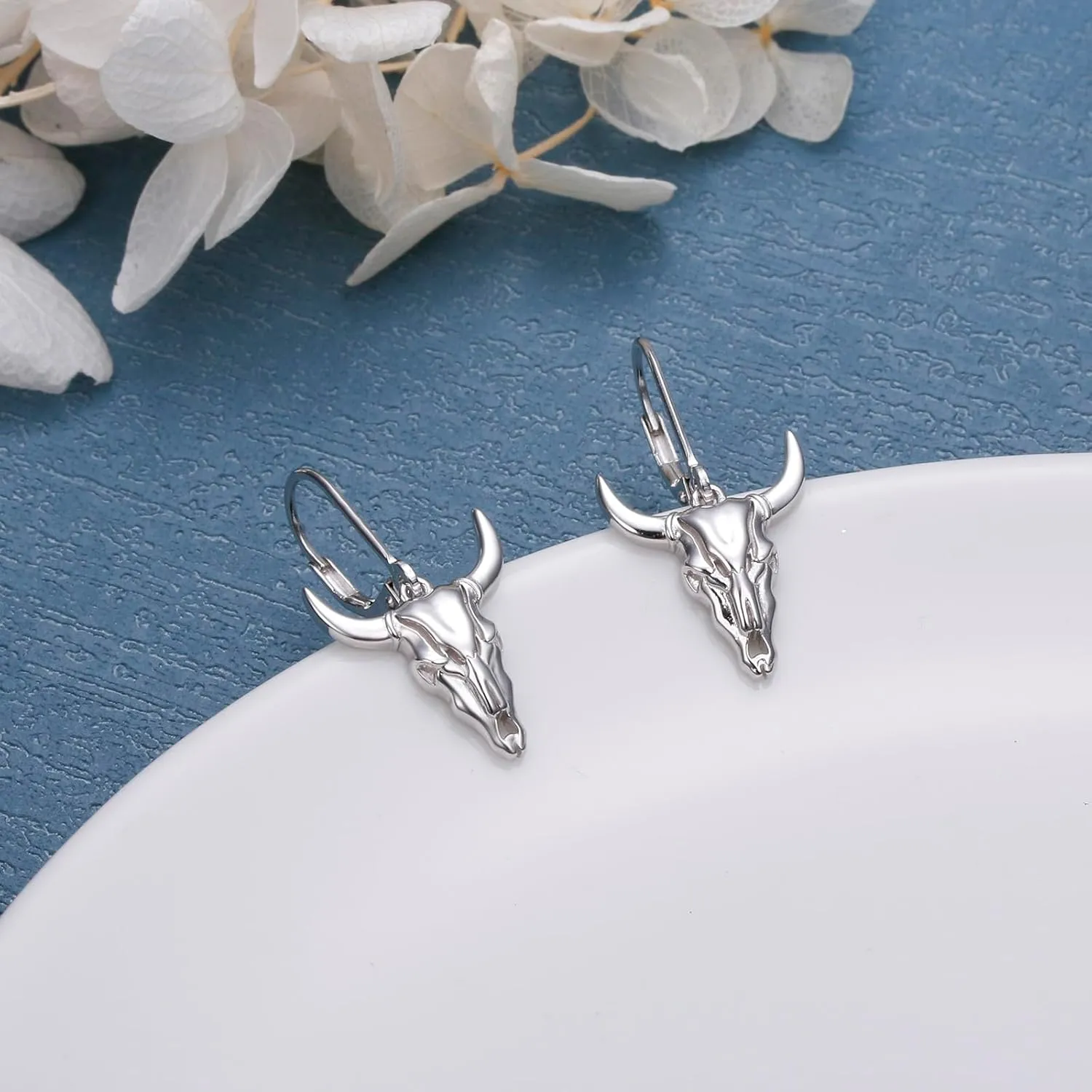 Western Cow Set 925 Sterling Silver Turquoise Cow Skull Earrings/Choker Necklace Cowgirl Boot Dangle Earrings Cowgirl Cowboy Jewelry Set Bohemian Jewelry Gift for Women Men