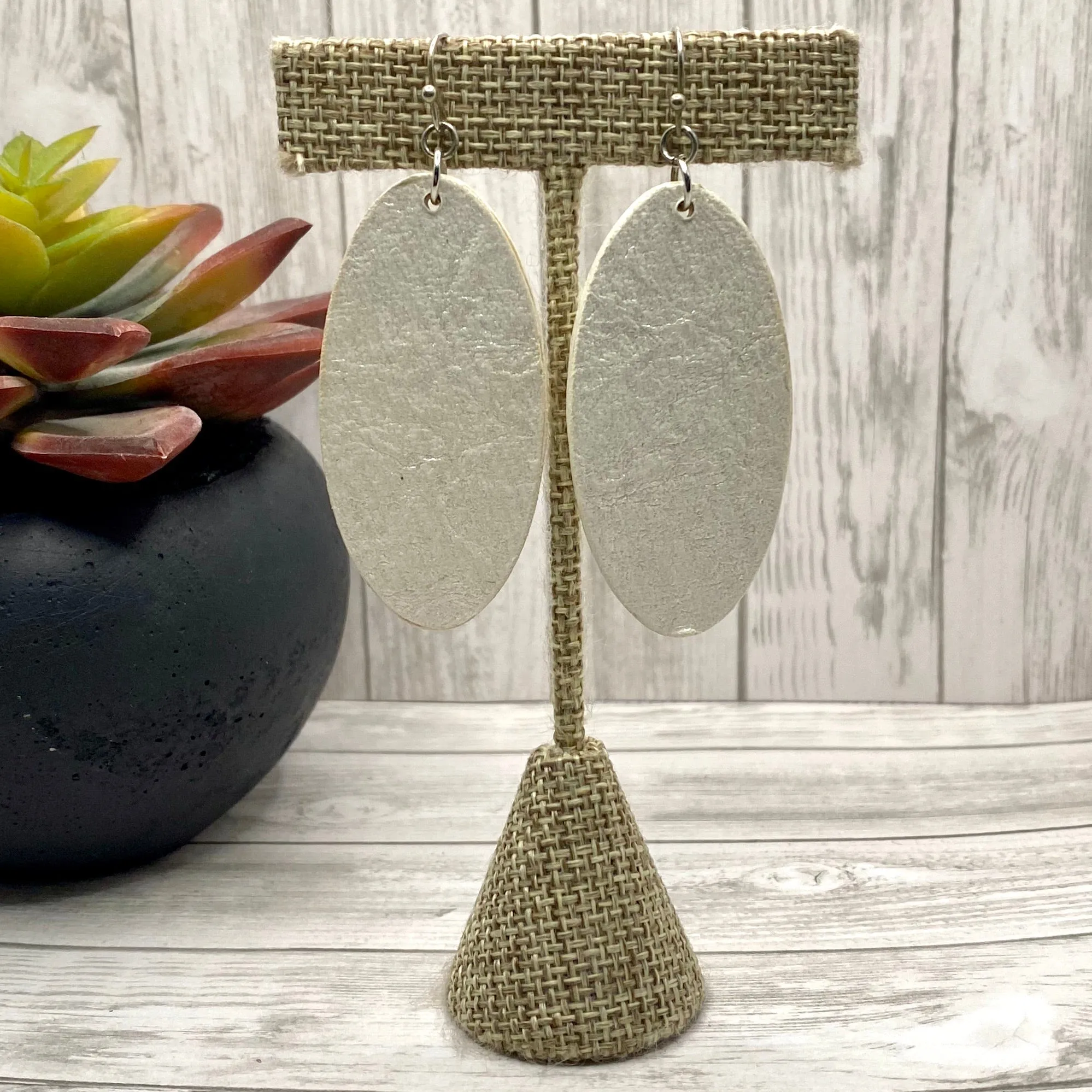 White Shimmer  Wood Earrings