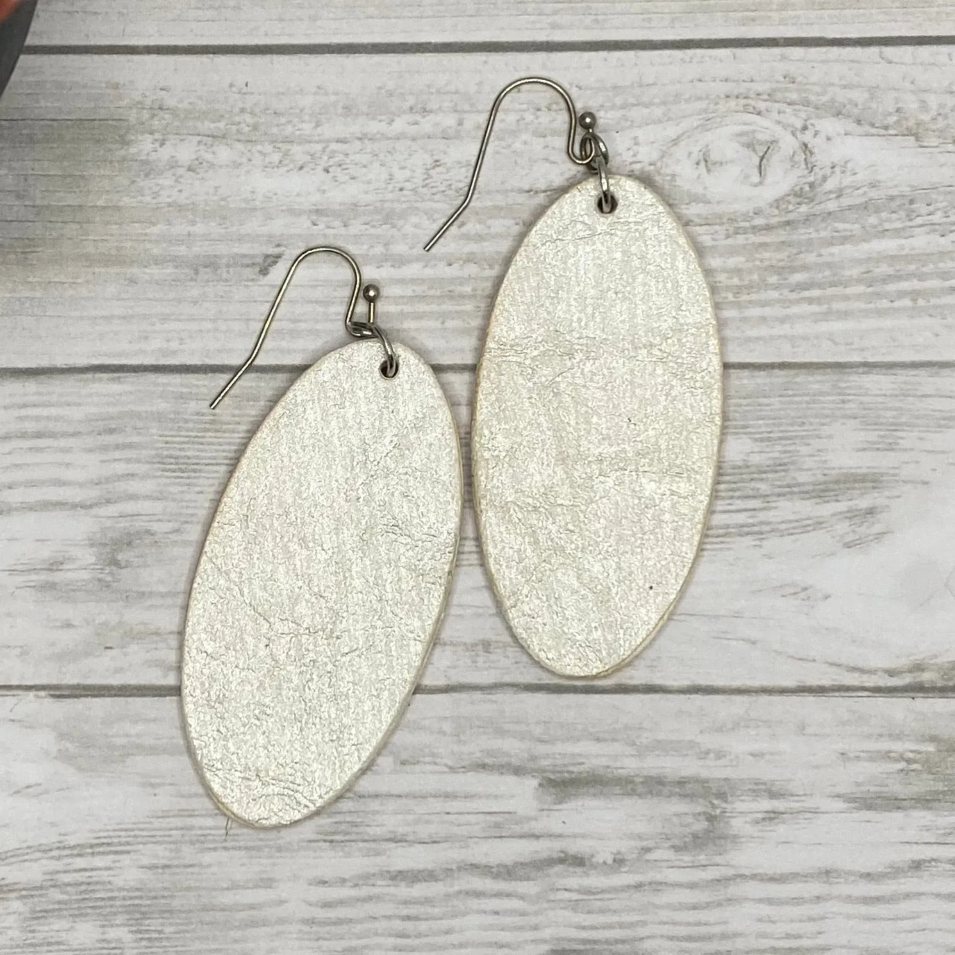 White Shimmer  Wood Earrings