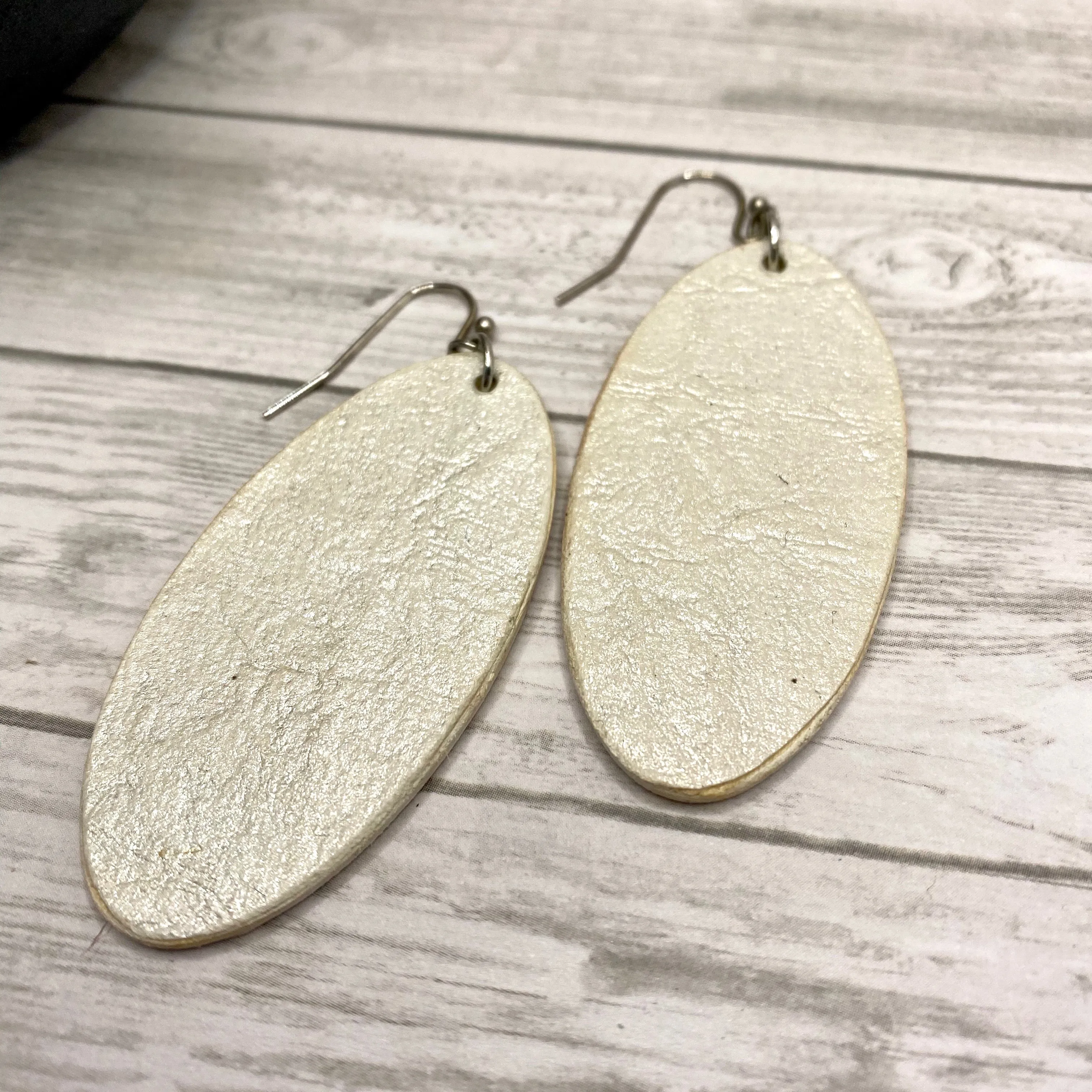 White Shimmer  Wood Earrings