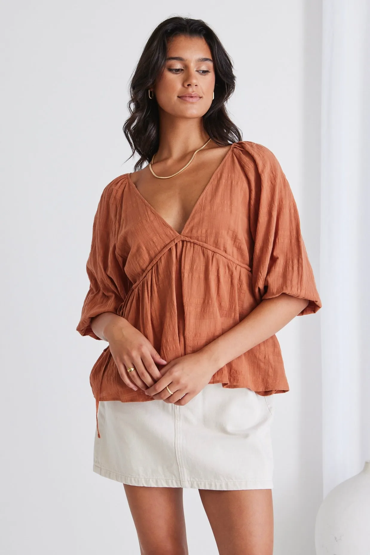 Wilding Terracotta Texture Swing Deep V Top