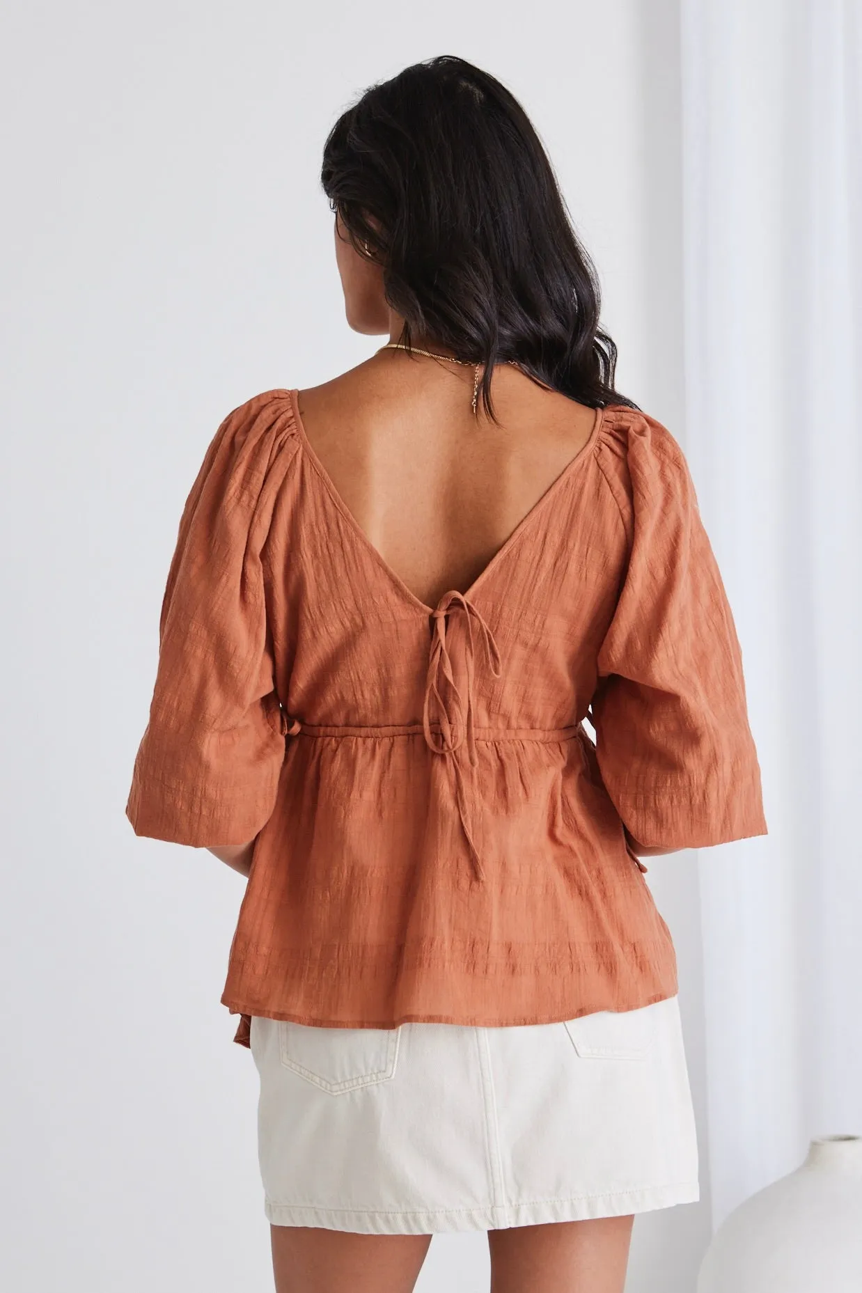 Wilding Terracotta Texture Swing Deep V Top