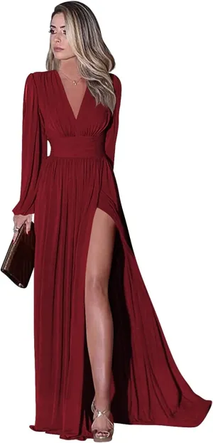 Wine Red Bridesmaid Dresses Plus Size Wedding Party Dress with Pockets Chiffon Evening Gowns for Women US 22
