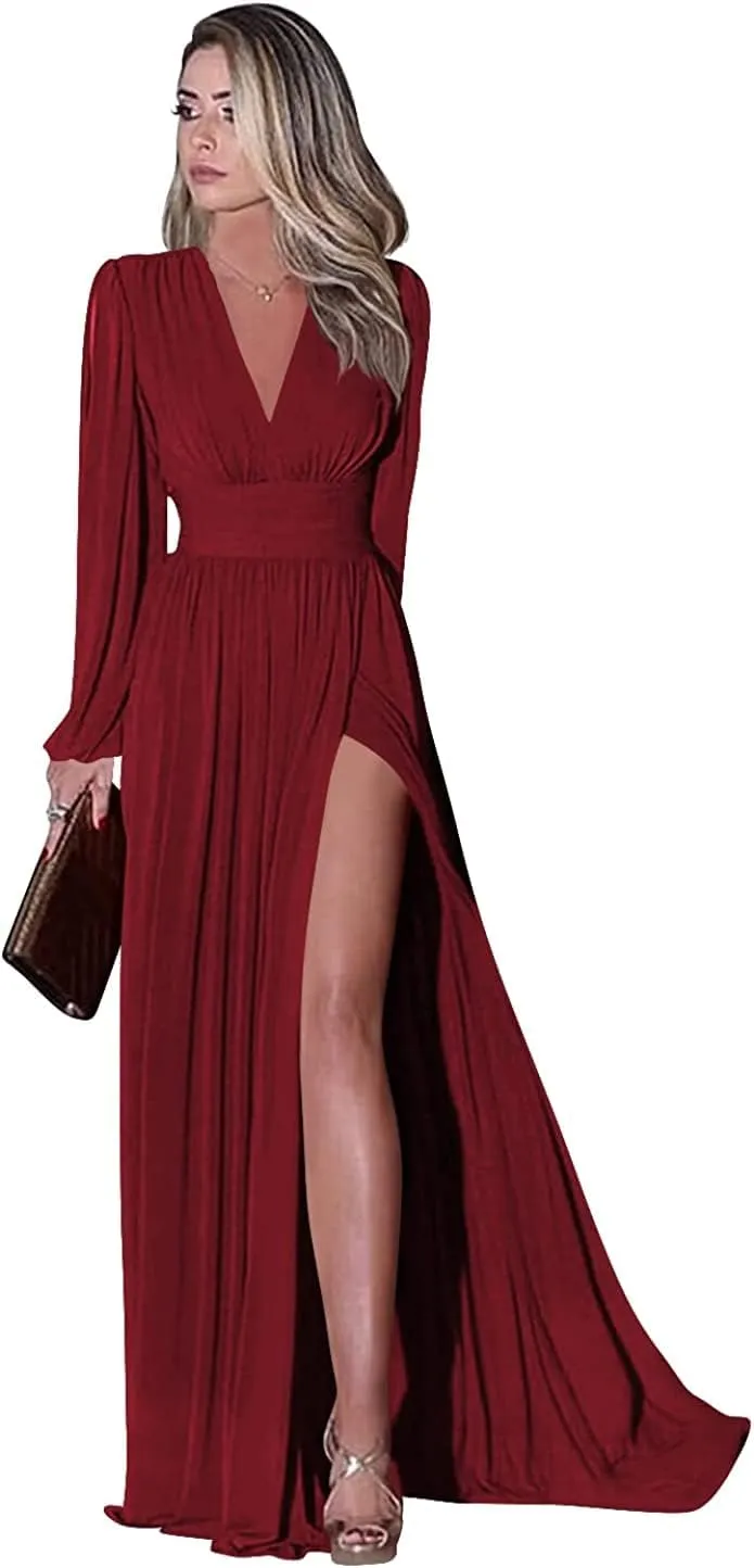 Wine Red Bridesmaid Dresses Plus Size Wedding Party Dress with Pockets Chiffon Evening Gowns for Women US 22