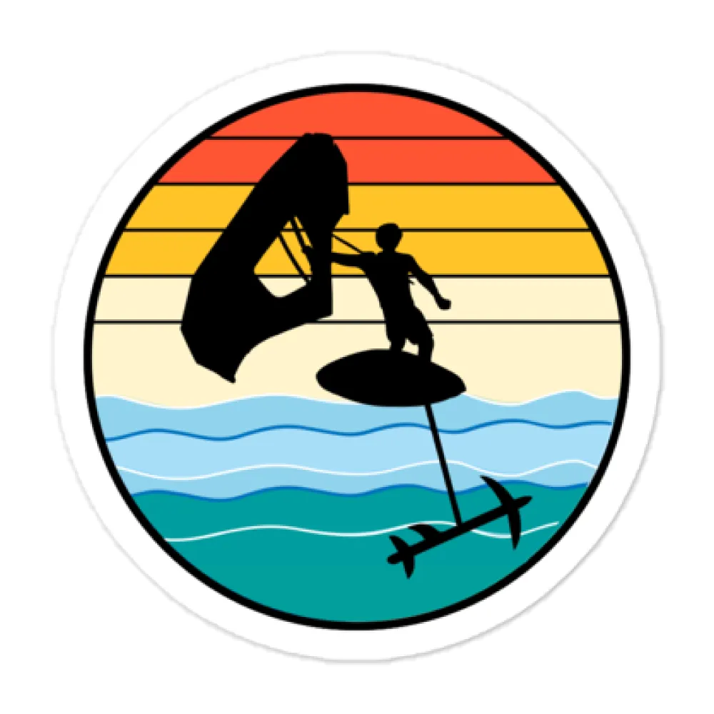 Wing Foiling Foil Surfing Water Sports Retro Sunset Stickers