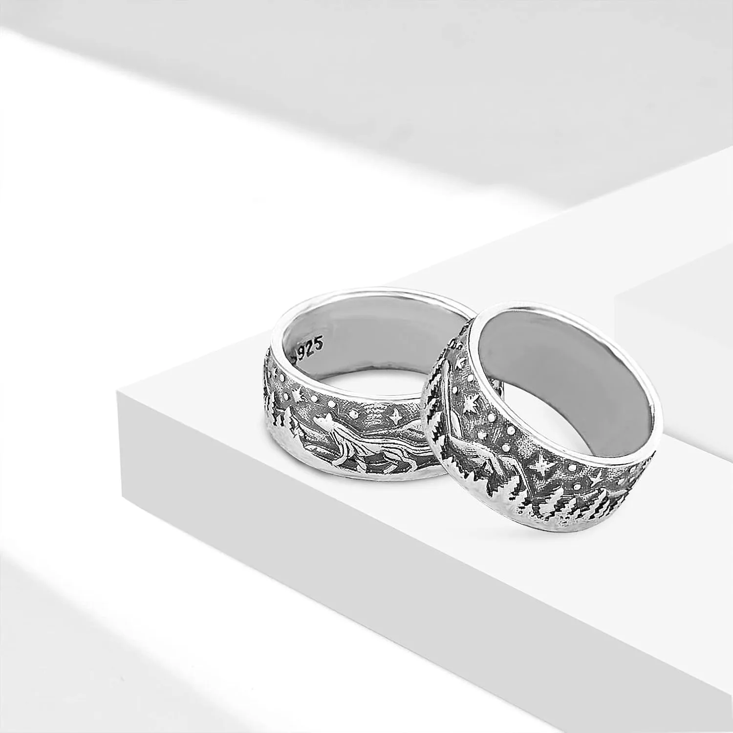 Wolf Rings for Men & Women - Silver Plated Stainless Steel Retro Norse Viking Vintage Wolf Head Punk Rings