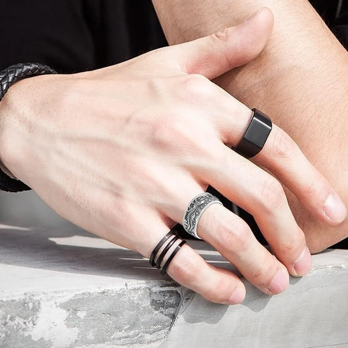 Wolf Rings for Men & Women - Silver Plated Stainless Steel Retro Norse Viking Vintage Wolf Head Punk Rings