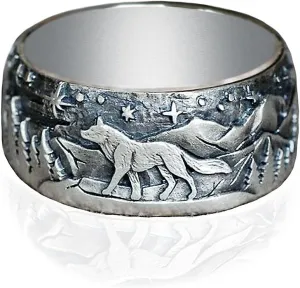 Wolf Rings for Men & Women - Silver Plated Stainless Steel Retro Norse Viking Vintage Wolf Head Punk Rings