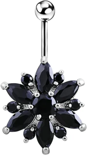 Woman Belly Button Rings, Flower Titanium Belly Button Rings Simple Cubic Zirconia Stud Belly Button Rings Pretty