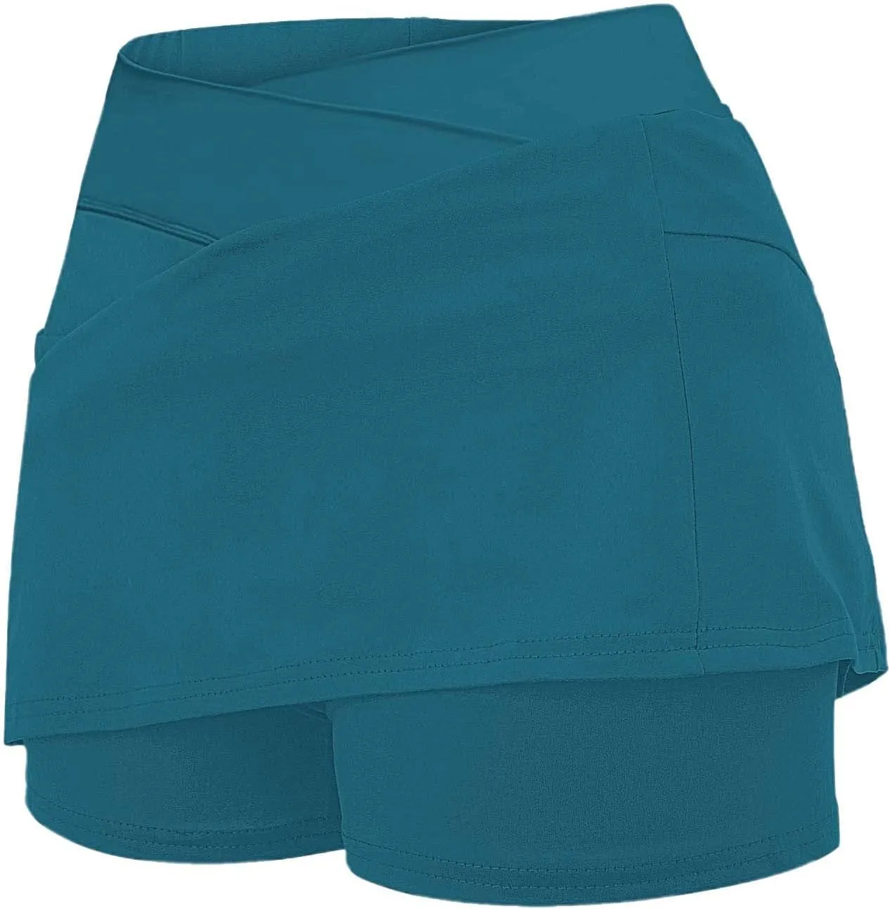 Women Athletic Tennis Skorts with Pockets 2 in 1 Golf Skirt Crossover High Waisted Sports Skorts Built-in Shorts