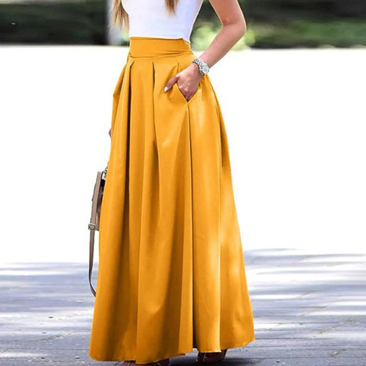 Women Black Skirt Women's 2024 Bohemian Long Skirts Flowy High Waist a Line Maxi Skirts for Women Summer Pleated Skirts