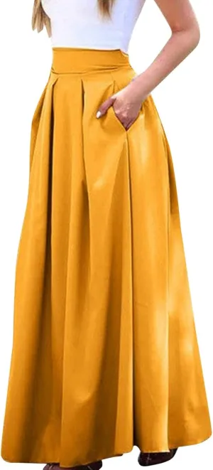 Women Black Skirt Women's 2024 Bohemian Long Skirts Flowy High Waist a Line Maxi Skirts for Women Summer Pleated Skirts