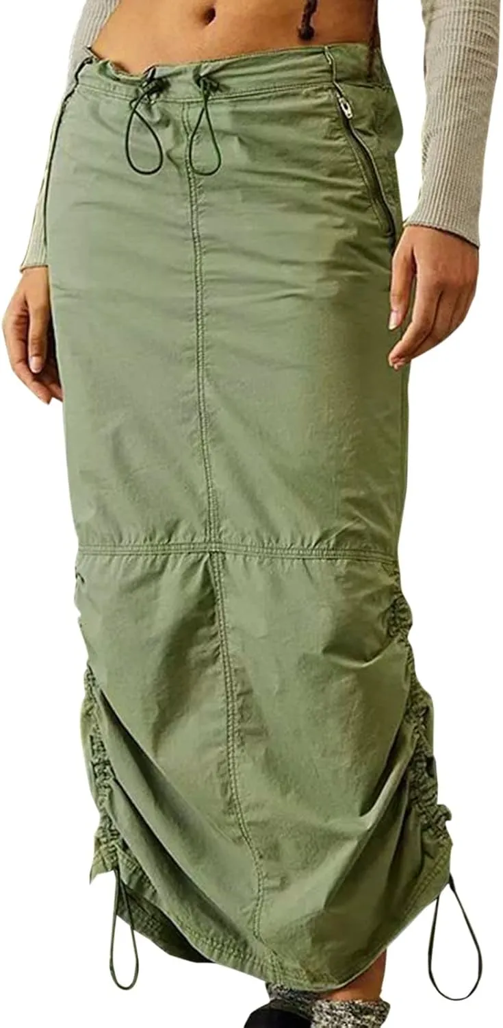 Women Cargo Skirt Long Skirt with Slit for Womens Autumn Retro Solid Skirts Vintage Midi Skirts Summer Long Maxi