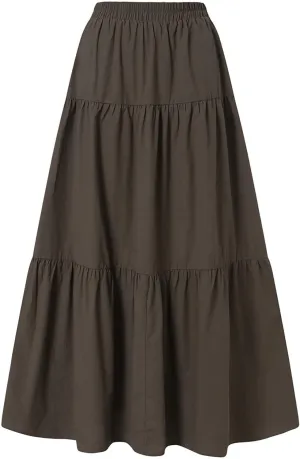 Women Casual Maxi Skirts Elastic High Waisted Flowy Skirts Summer Lightweight Flared Long Skirts Plus Size