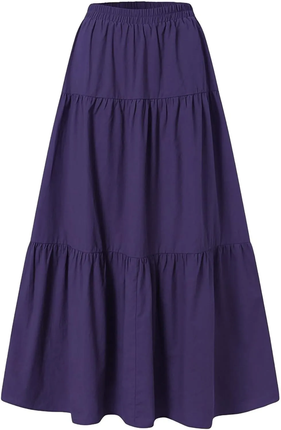 Women Casual Maxi Skirts Elastic High Waisted Flowy Skirts Summer Lightweight Flared Long Skirts Plus Size