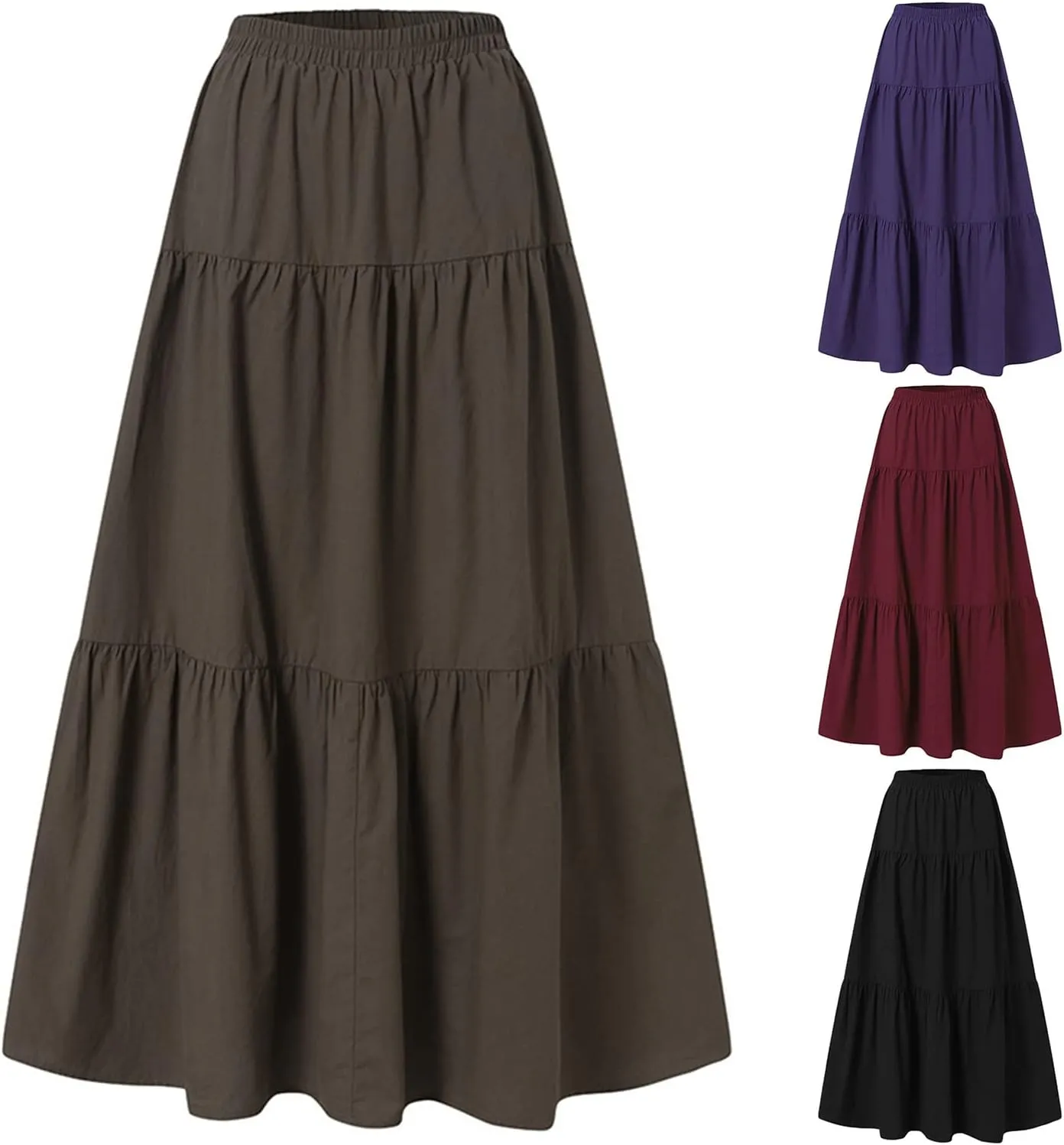 Women Casual Maxi Skirts Elastic High Waisted Flowy Skirts Summer Lightweight Flared Long Skirts Plus Size