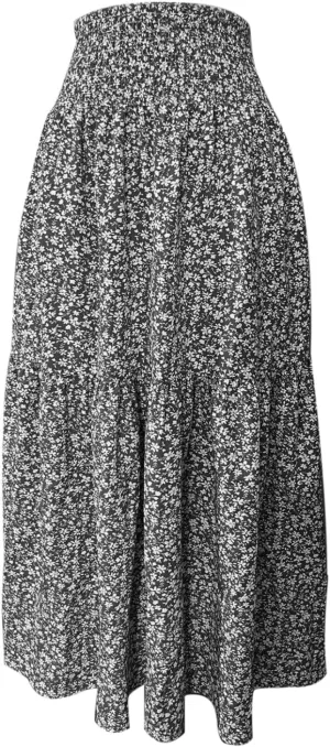 Women Casual Summer Boho Floral Maxi Skirt Elastic High Waist Tiered Pleated Flowy Long Beach Skirt