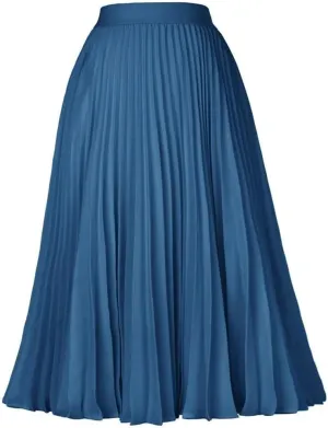 Women Chiffon Pleated Skirts Solid-Color High Waist Skirts Vintage