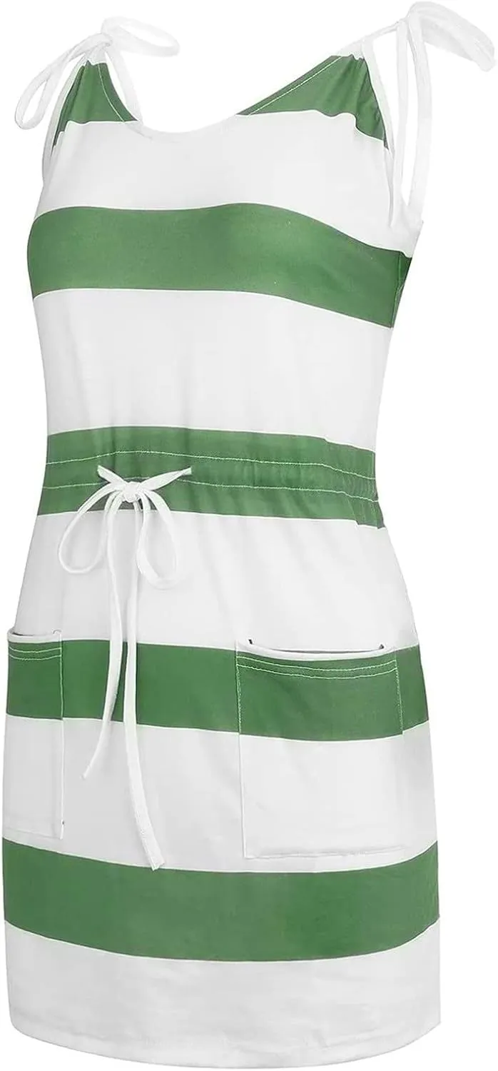 Women Color Block/Striped Beach Dresses Spaghetti Strap Mini Sun Dresses Summer Casual Trendy Cruise Vacation Outfits 2023