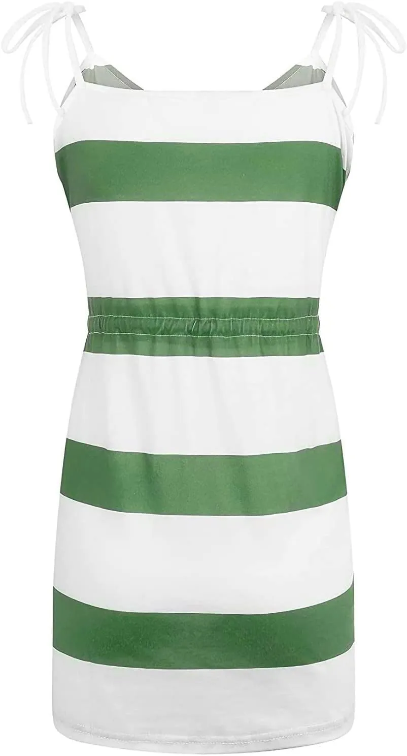 Women Color Block/Striped Beach Dresses Spaghetti Strap Mini Sun Dresses Summer Casual Trendy Cruise Vacation Outfits 2023