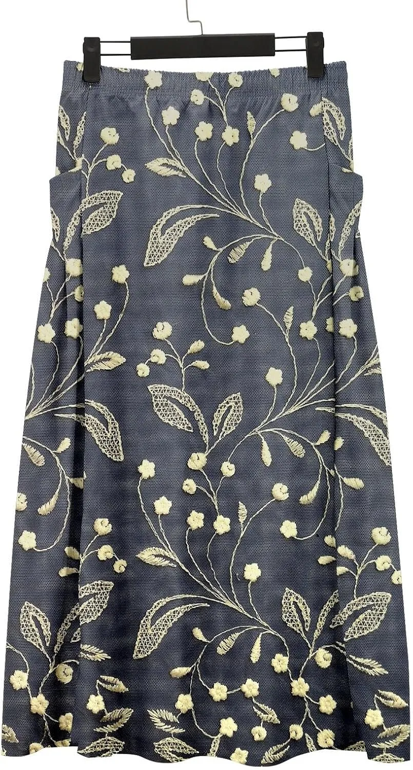 Women Elastic High Waist Floral Print Boho Maxi Skirt Tiered Pleated Flowy Long Summer Beach Skirt