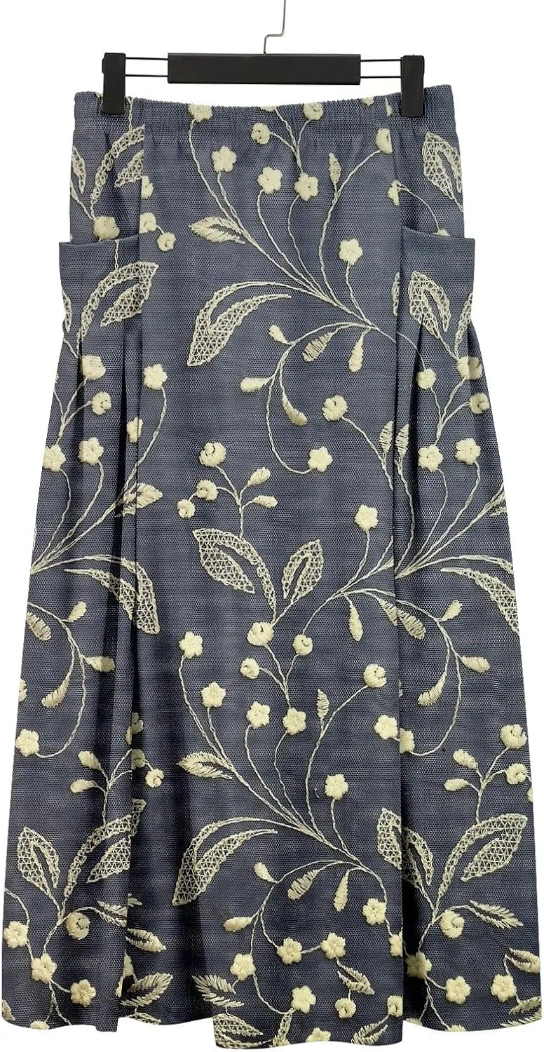 Women Elastic High Waist Floral Print Boho Maxi Skirt Tiered Pleated Flowy Long Summer Beach Skirt