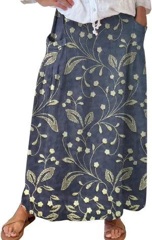 Women Elastic High Waist Floral Print Boho Maxi Skirt Tiered Pleated Flowy Long Summer Beach Skirt
