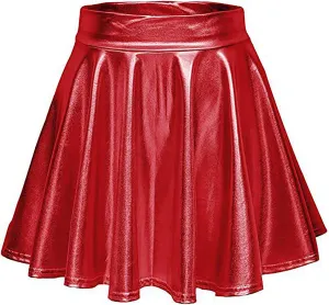 Women Faux Leather Mini Skirts Night Out Disco Short Skirt Sexy Performance Stage Pleated Skirt PU-Leather Skirts