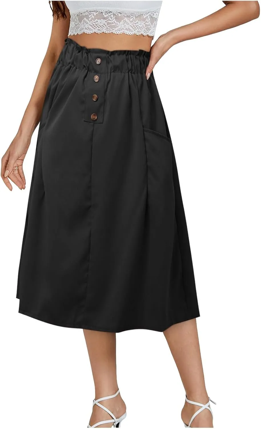 Women Midi Skirt Women's Button Down Denim Skirt High Waisted Casual Loose Jean Midi Skirts with Pockets