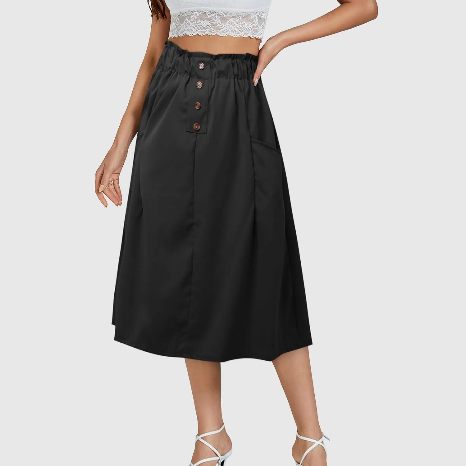 Women Midi Skirt Women's Button Down Denim Skirt High Waisted Casual Loose Jean Midi Skirts with Pockets