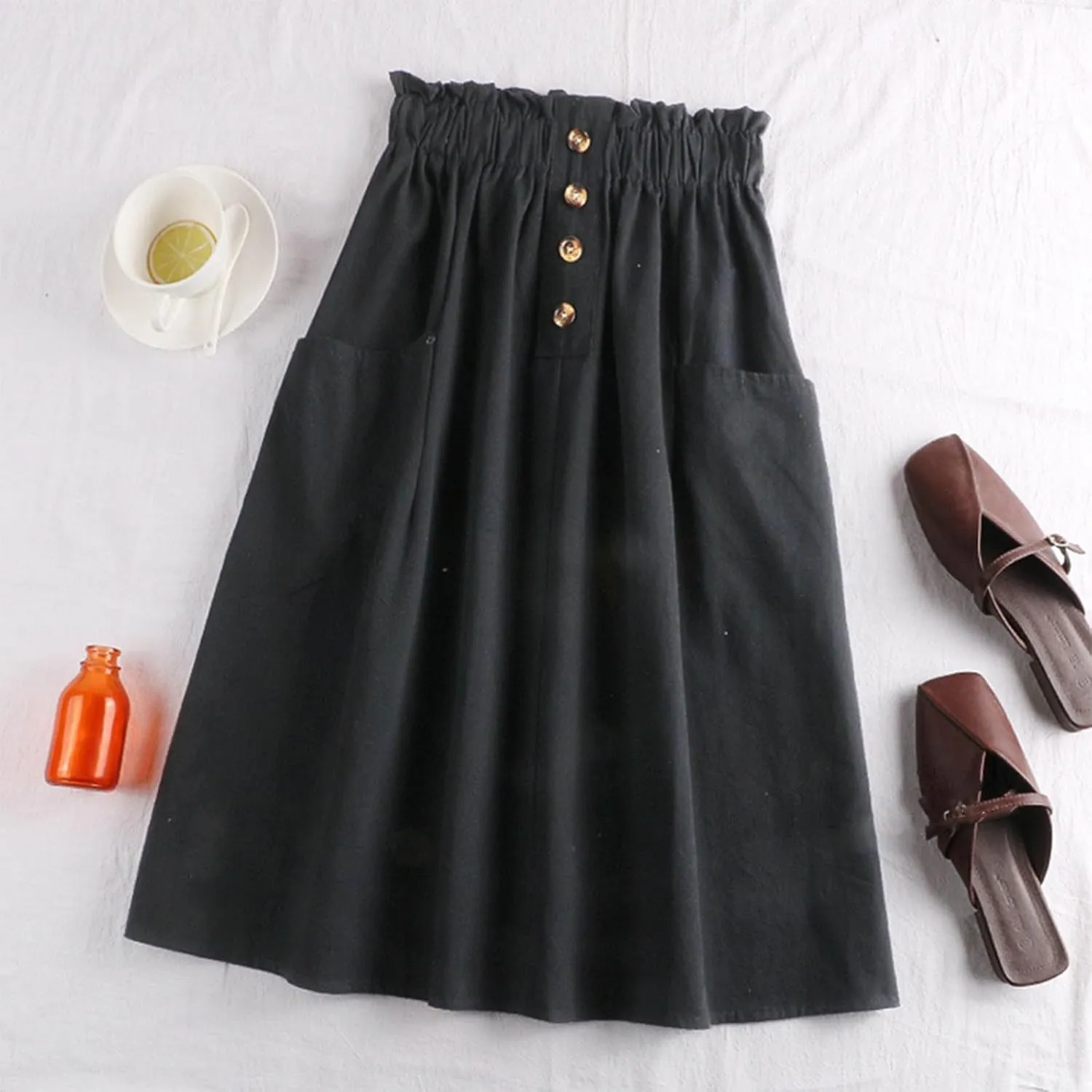 Women Midi Skirt Women's Button Down Denim Skirt High Waisted Casual Loose Jean Midi Skirts with Pockets