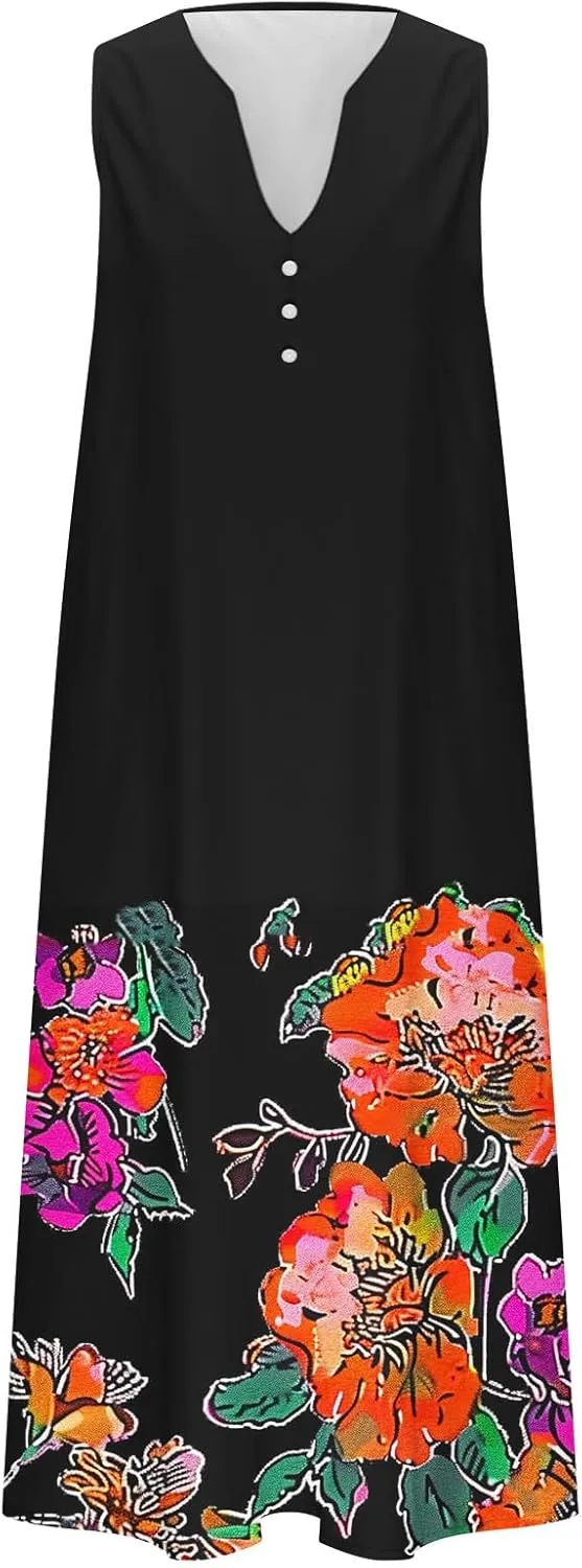 Women Paisley Flowy Dress 2024 Beach Vacation Boho Dresses V Neck Trendy Sundresses Causal Summer Dressy Clothing