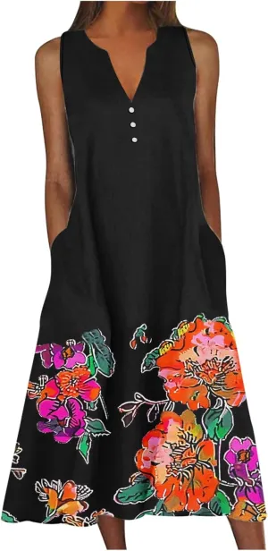 Women Paisley Flowy Dress 2024 Beach Vacation Boho Dresses V Neck Trendy Sundresses Causal Summer Dressy Clothing