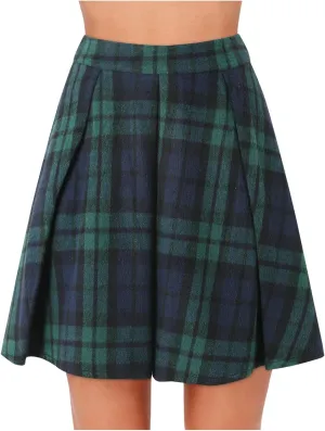 Women Plaid Mini Skirts High Wasited Pleated Skirt Summer A Line Skirts Plus Size Flared Skirt Casual School Uniform