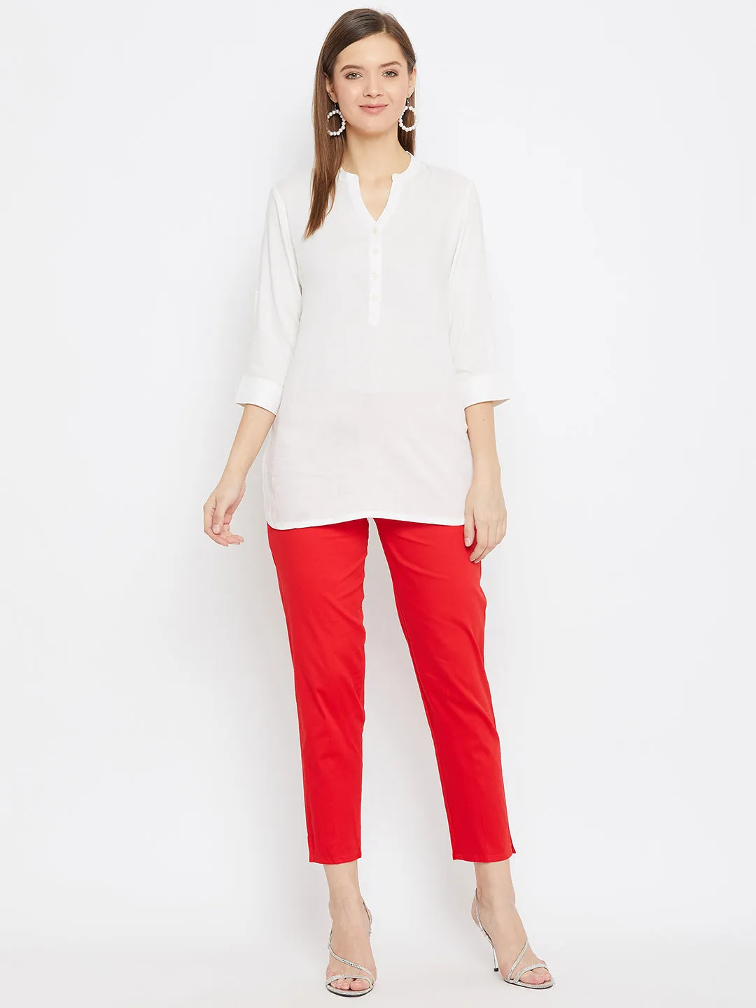 Women Red Regular Fit Solid Pants