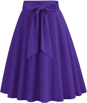 Women Retro Skirt 50s Vintage Hepburn Style High Waist Flared A-Line Skirts Rockabilly Midi Swing Skirt with Pocket