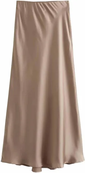 Women Satin Basic Midi Skirt Bodycon High Waist Pencil Skirts Elegant Casual Slim Fit Work Skirt for Going Out