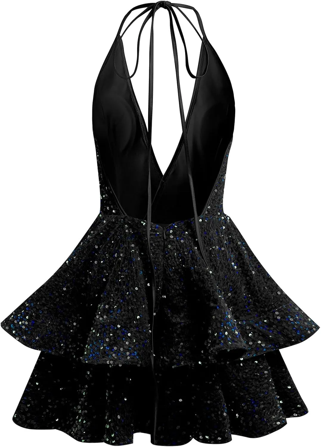 Women Sequin Short Prom Dresses for Teens Sparkly Spaghetti Strap Homecoming Dress Halter Tiered Glitter Cocktail Party Dress