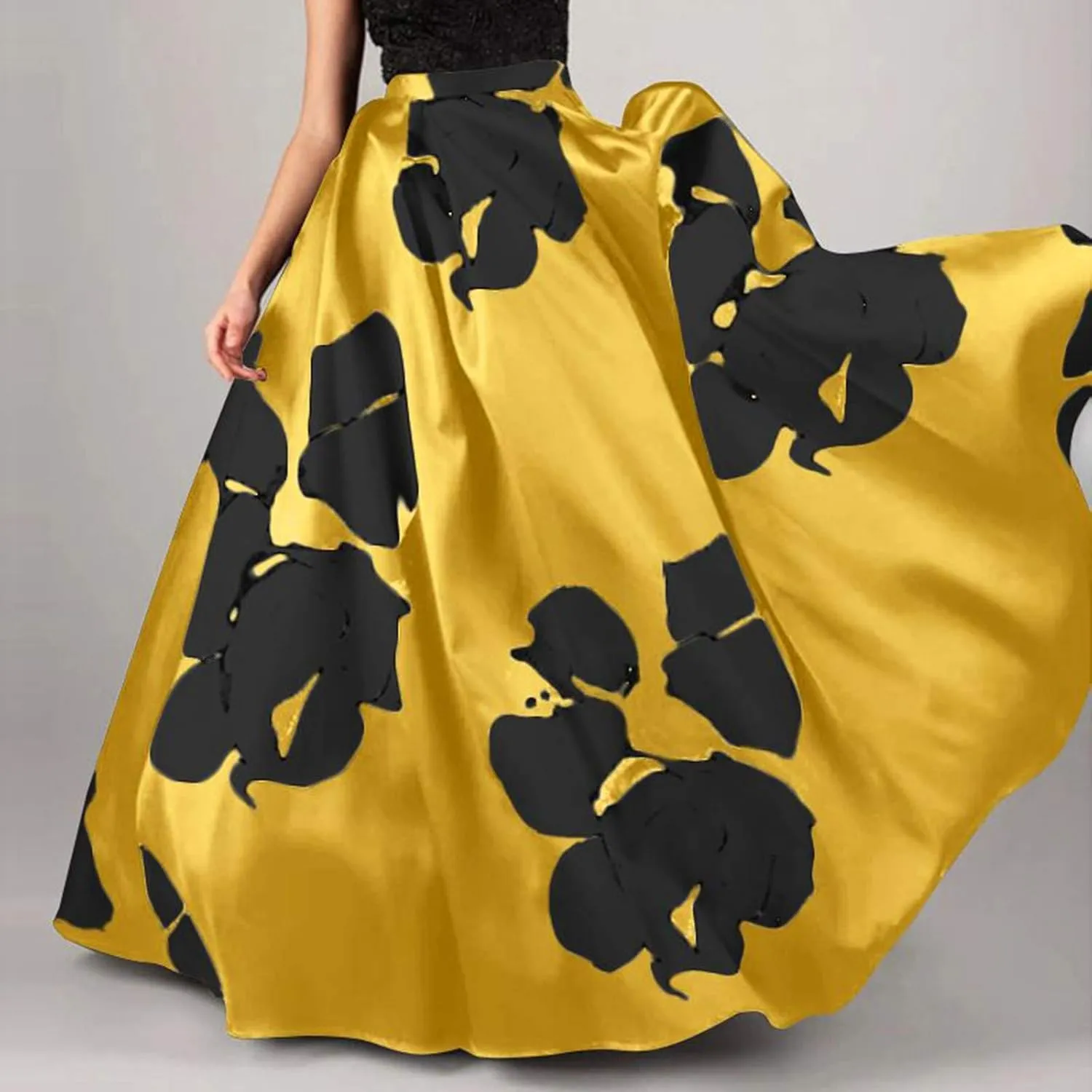 Women Summer 2024 Boho Vintage Floral High Waist Elastic A Line Maxi Skirts Long Skirt with Pockets