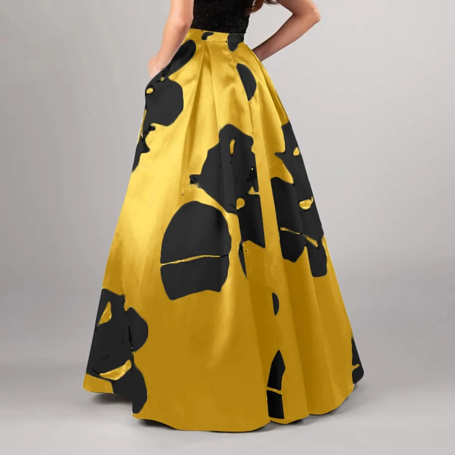 Women Summer 2024 Boho Vintage Floral High Waist Elastic A Line Maxi Skirts Long Skirt with Pockets
