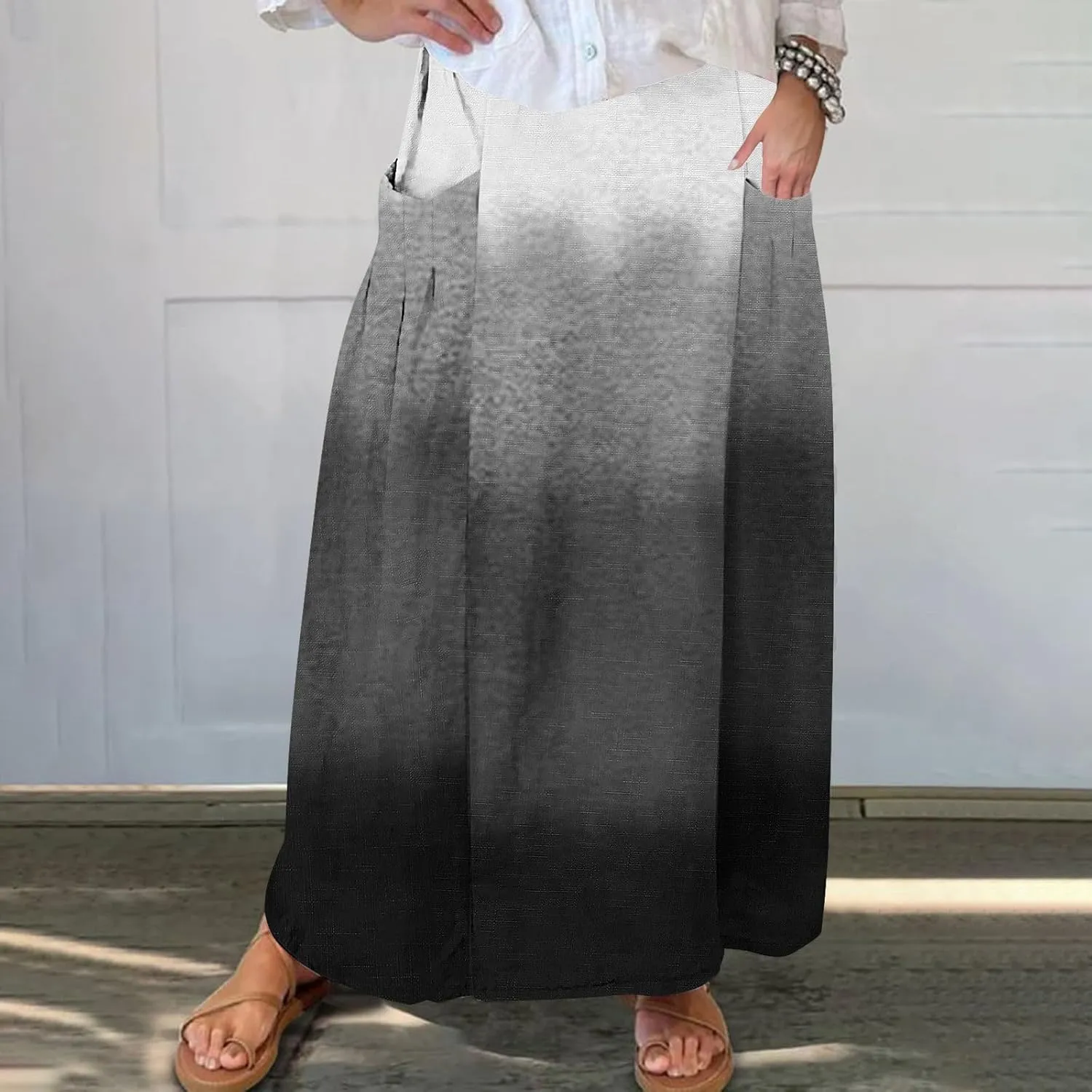 Women's 2024 Summer Printed Long Skirts Trendy Loose Fitted Skirt Pretty High Waist A-Line Maxi Skirt for Ladies
