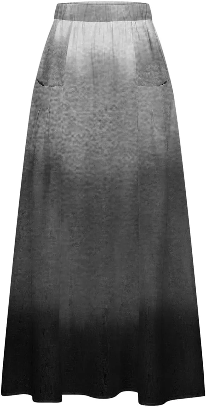 Women's 2024 Summer Printed Long Skirts Trendy Loose Fitted Skirt Pretty High Waist A-Line Maxi Skirt for Ladies