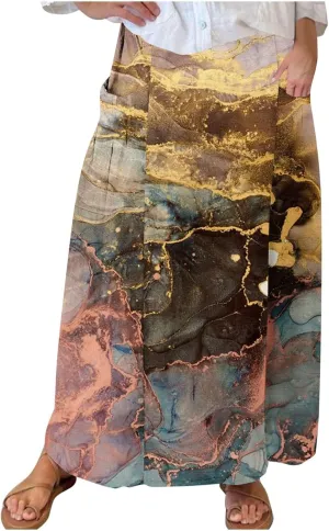 Women's 2024 Summer Printed Long Skirts Trendy Loose Fitted Skirt Pretty High Waist A-Line Maxi Skirt for Ladies