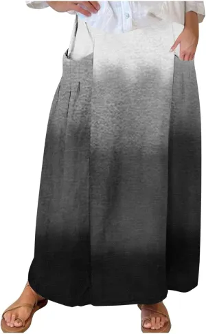 Women's 2024 Summer Printed Long Skirts Trendy Loose Fitted Skirt Pretty High Waist A-Line Maxi Skirt for Ladies