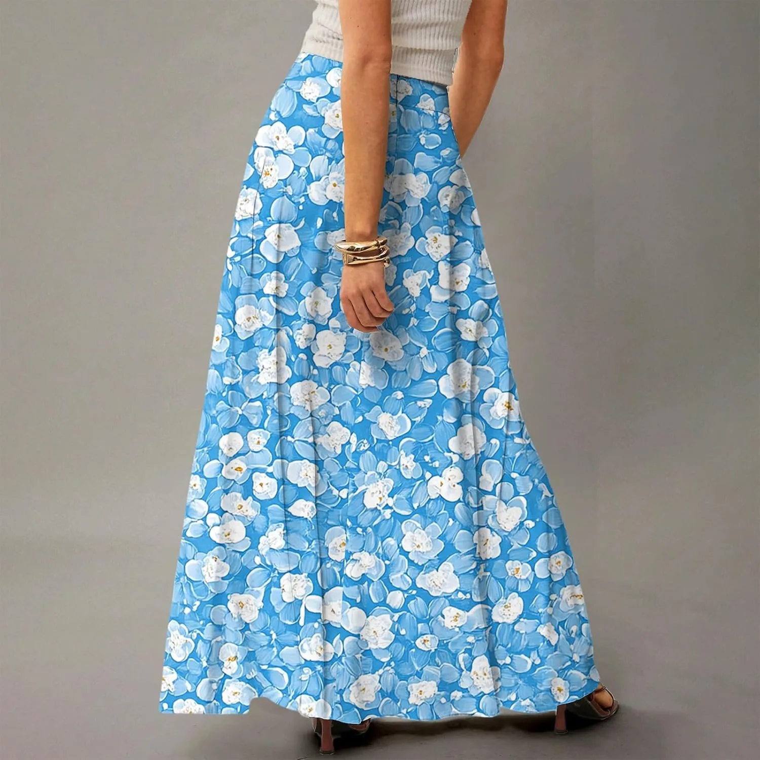 Women's 2025 Bohemian Long Skirts High Waist Flowy A Line Maxi Skirts with Pocket, S-2XL