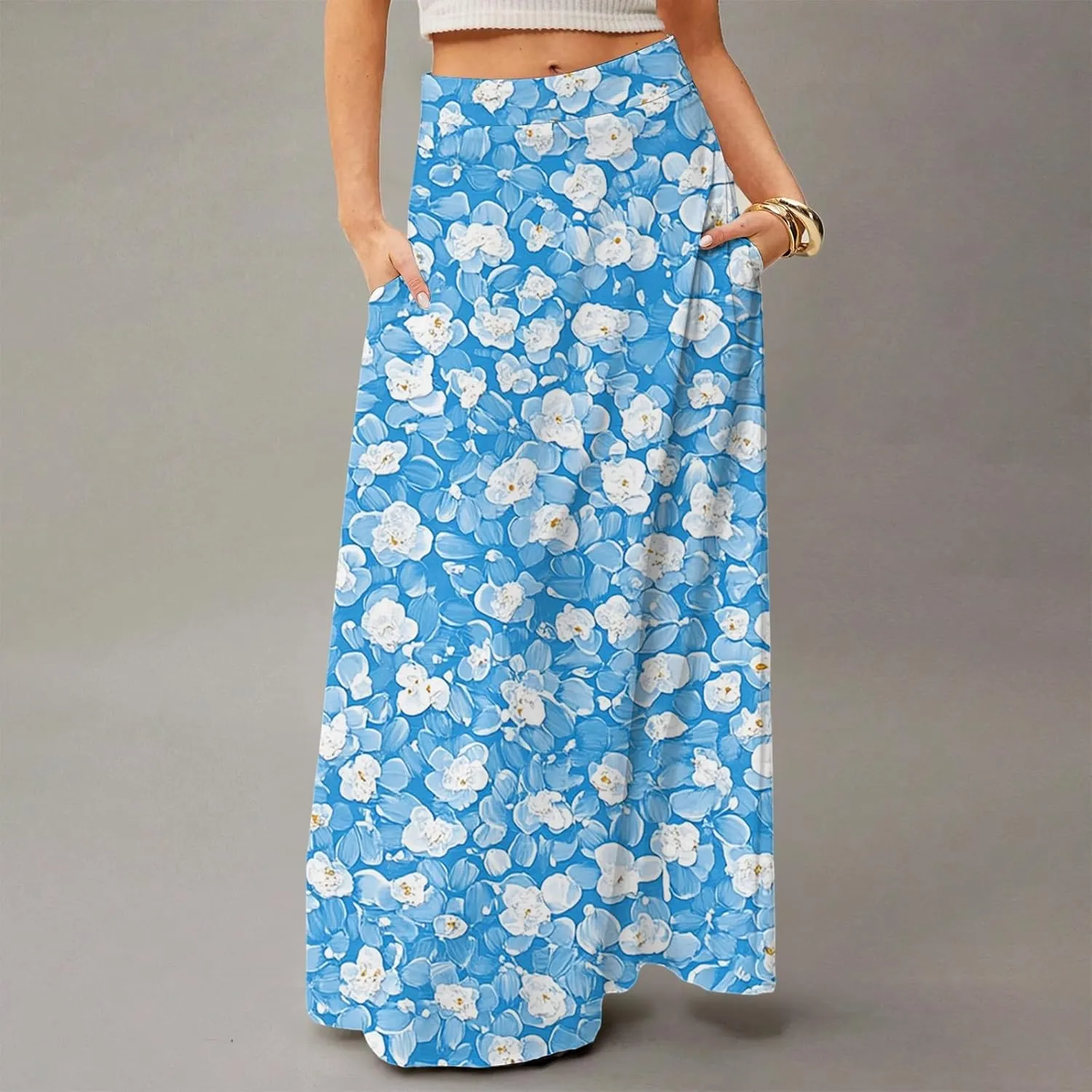 Women's 2025 Bohemian Long Skirts High Waist Flowy A Line Maxi Skirts with Pocket, S-2XL
