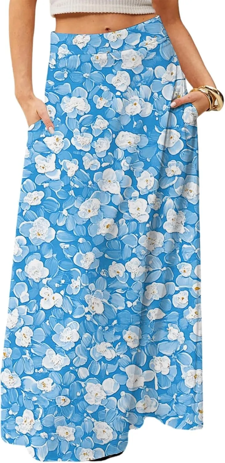 Women's 2025 Bohemian Long Skirts High Waist Flowy A Line Maxi Skirts with Pocket, S-2XL