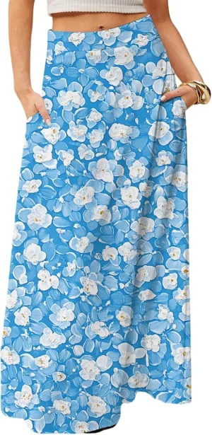 Women's 2025 Bohemian Long Skirts High Waist Flowy A Line Maxi Skirts with Pocket, S-2XL