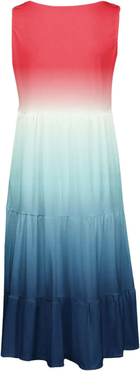 Womens 2025 Summer Casual Boho Dresses Sleeveless Color Block Ruffle Tiered Sundresses Cute Crew Neck Mini Dress